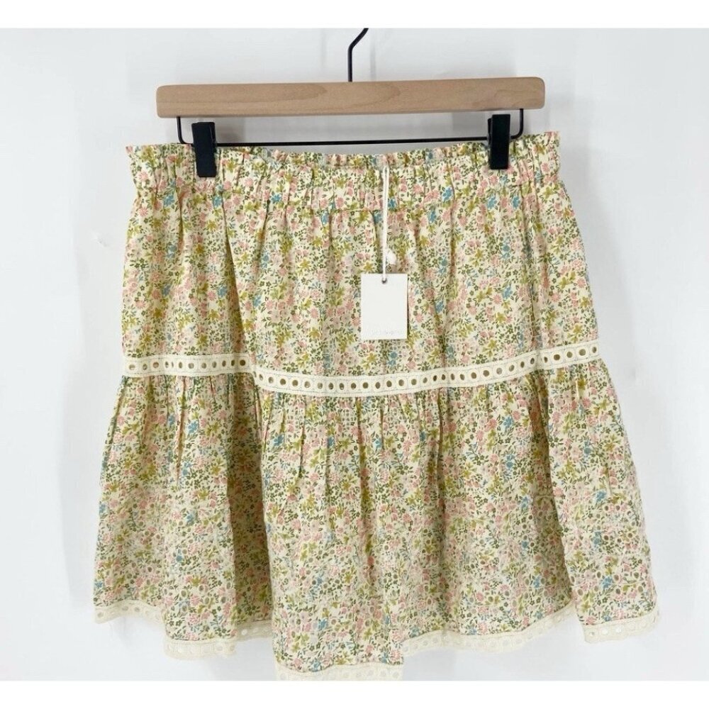 Jennifer &‎ Grace Eyelet Skirt Womens XL Floral Tiered Prairie Cottagecore Lined